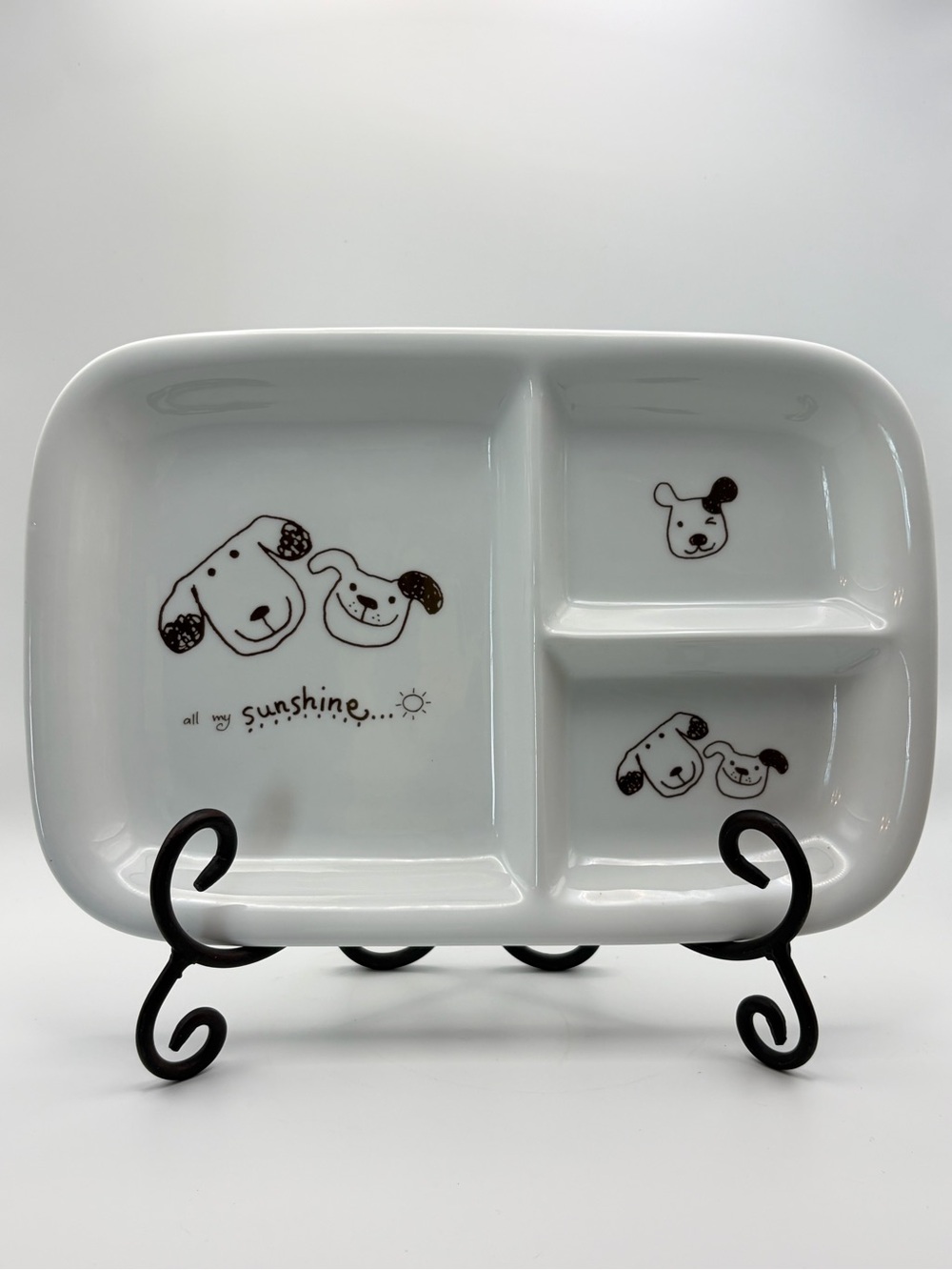 Sousaku Japan Child’s All My Sunshine Divided Ceramic Plate w/ Dogs Kitschy